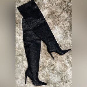 Good American Glittering Black Over the Knee Boots